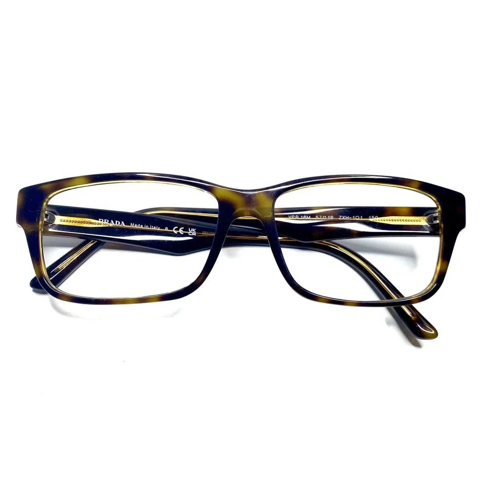 Prada Brown Tortoise Blue Rectangular Glasses Italy VPR 16M XZXH-1O1 57 16 140